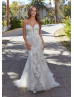 Strapless Lace Tulle Glitter Wedding Dress With Detachable Sleeves